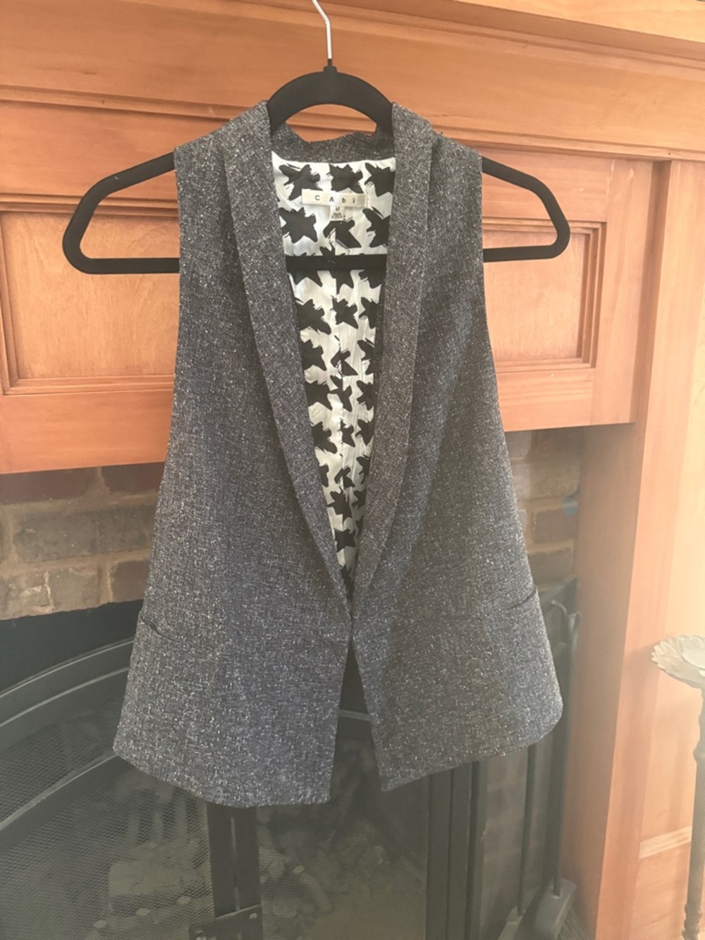 Vintage CAbi Tailored Sleeveless Tweed Vest Jacket Textured - Charcoal Gray Med